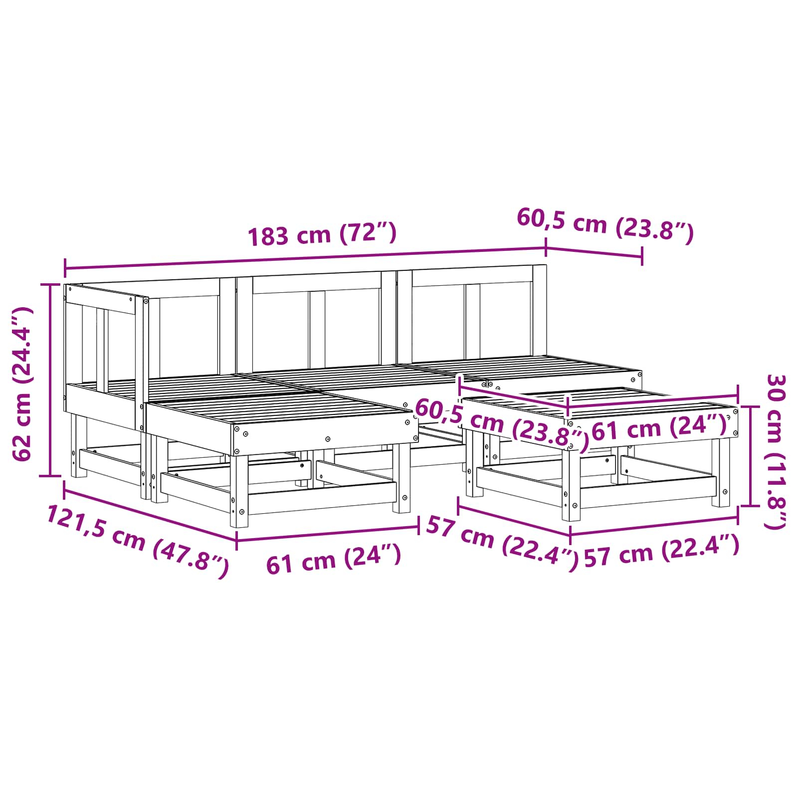 Tuin loungeset 5 pcs Waskleur Bruin Massief grenenhout