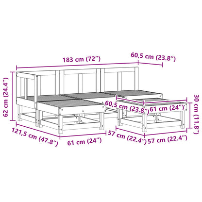 Tuin loungeset 5 pcs Waskleur Bruin Massief grenenhout