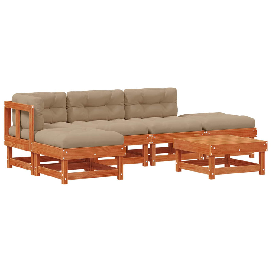 Tuin loungeset 6 pcs Wasbruin Massief grenenhout