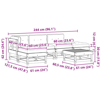 Tuin loungeset 6 pcs Wasbruin Massief grenenhout