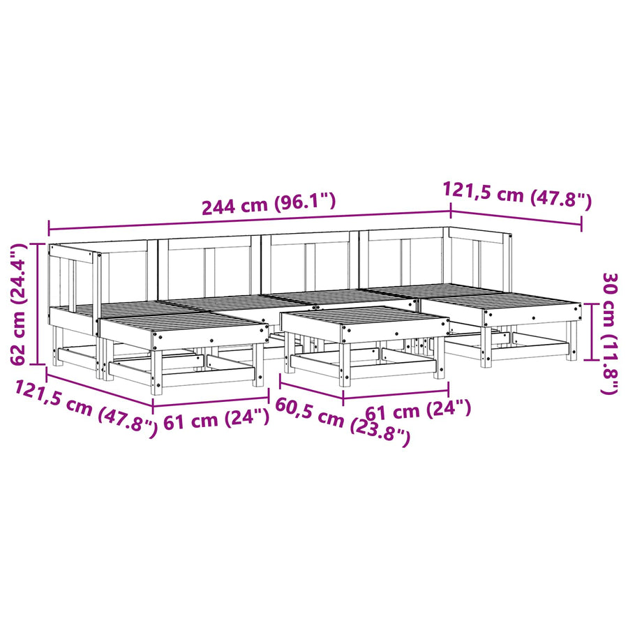 Tuin loungeset 7 pcs Waskleur Bruin Massief grenenhout
