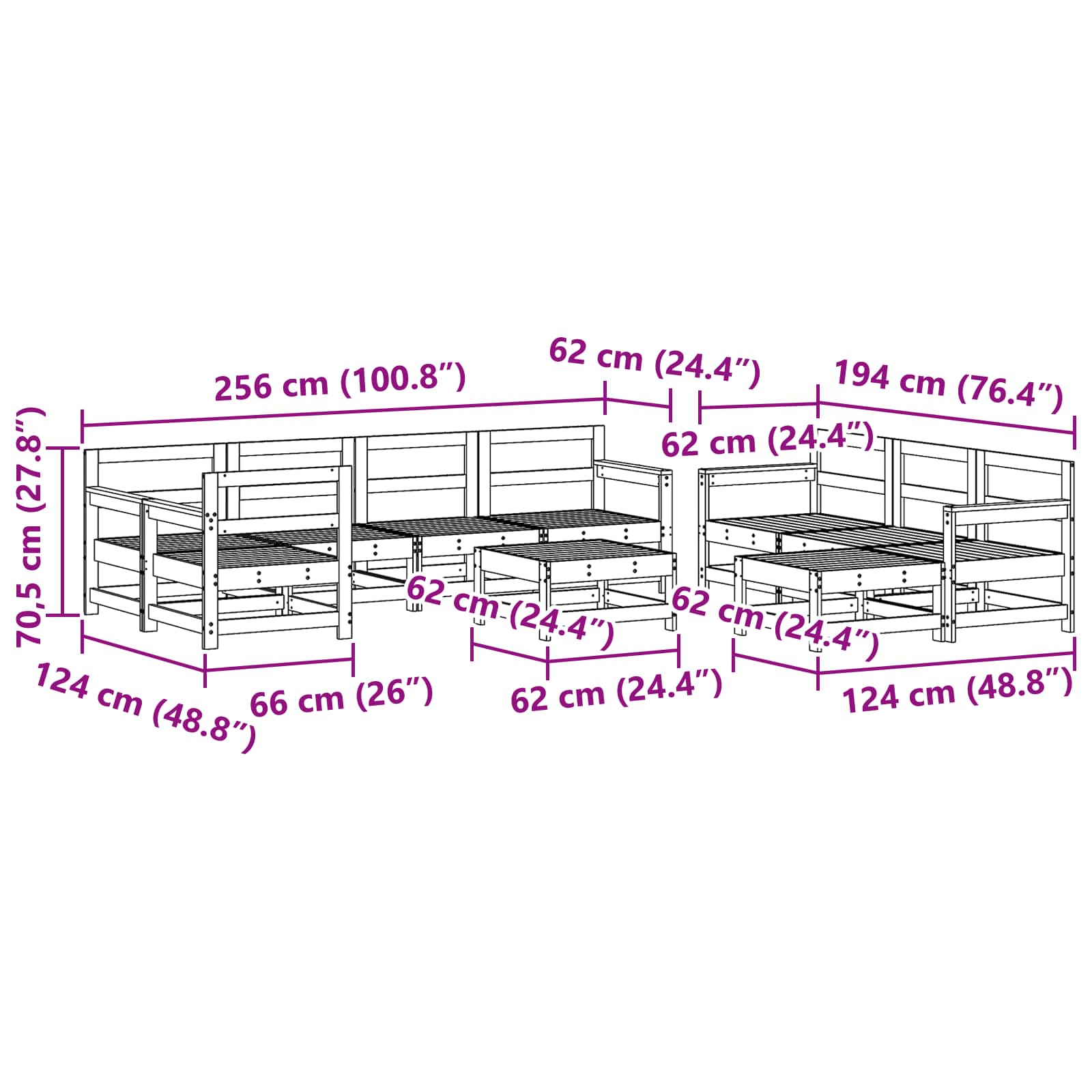 Tuin loungeset 10 pcs Wasbruin Massief grenenhout