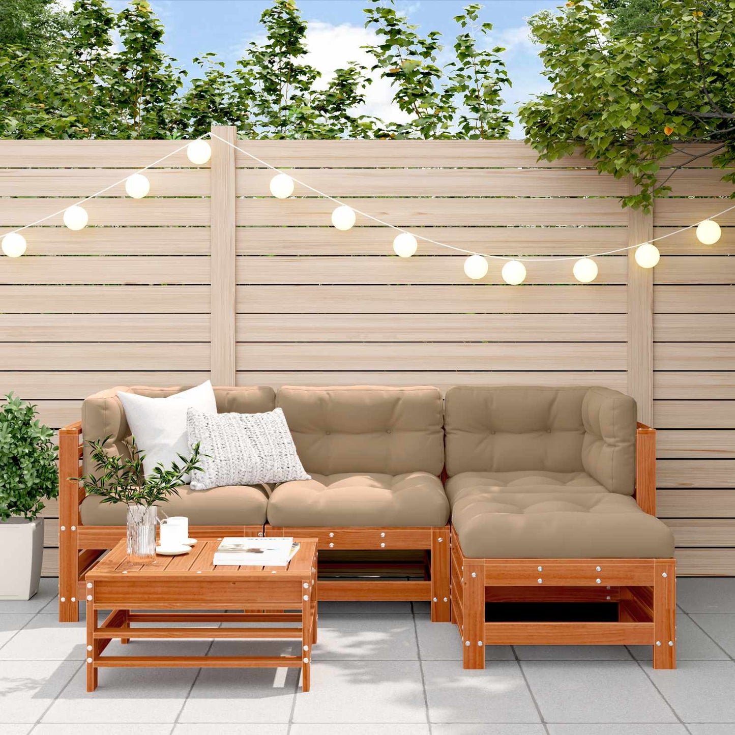 Tuin loungeset 5 pcs Wasbruin Massief grenenhout