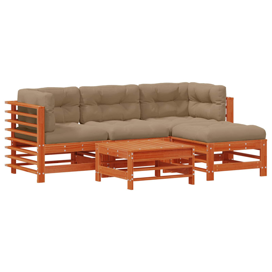 Tuin loungeset 5 pcs Wasbruin Massief grenenhout