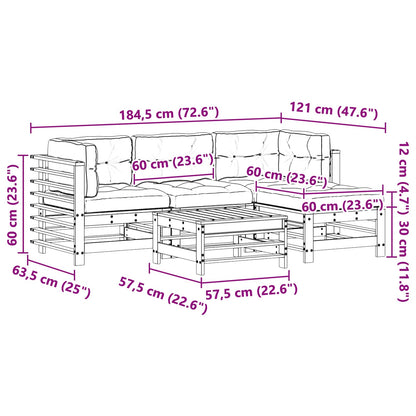 Tuin loungeset 5 pcs Wasbruin Massief grenenhout