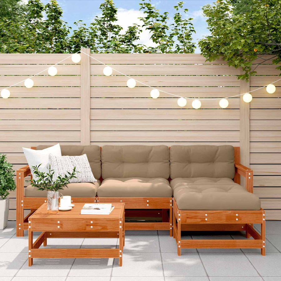 Tuin loungeset 5 pcs Wax Bruin en Taupe Massief grenenhout
