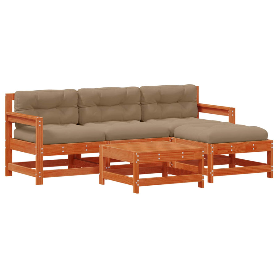 Tuin loungeset 5 pcs Wax Bruin en Taupe Massief grenenhout
