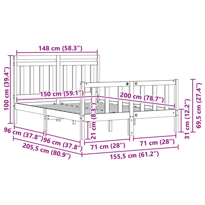 Bedframe 2 pcs Wasbruin 150 x 200 cm Massief grenenhout