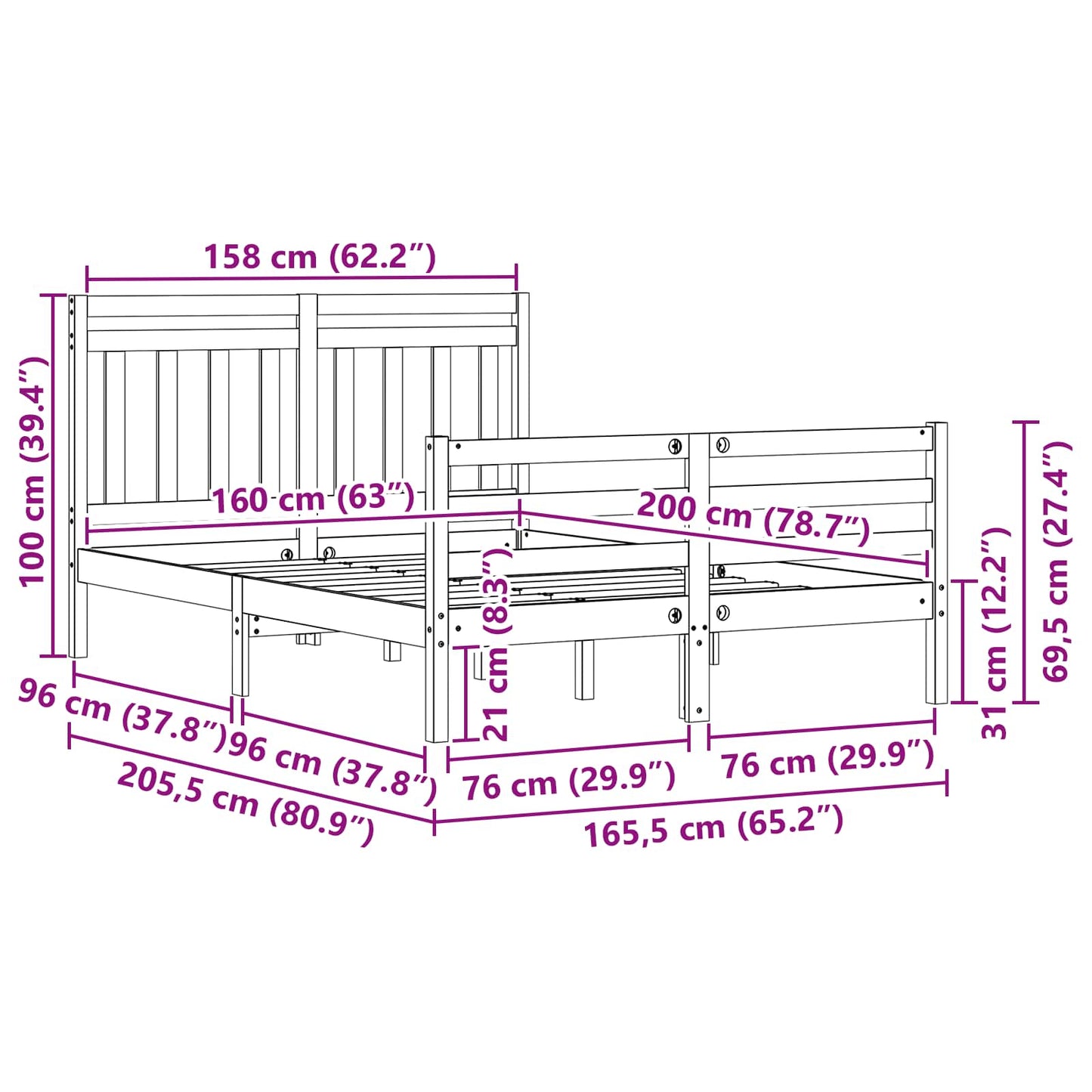 Bedframe met hoofdeinde 2 pcs Wasbruin 160 x 200 cm