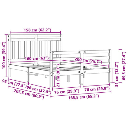 Bedframe met hoofdeinde 2 pcs Wasbruin 160 x 200 cm