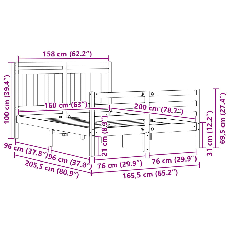 Bedframe met hoofdeinde 2 pcs Wasbruin 160 x 200 cm