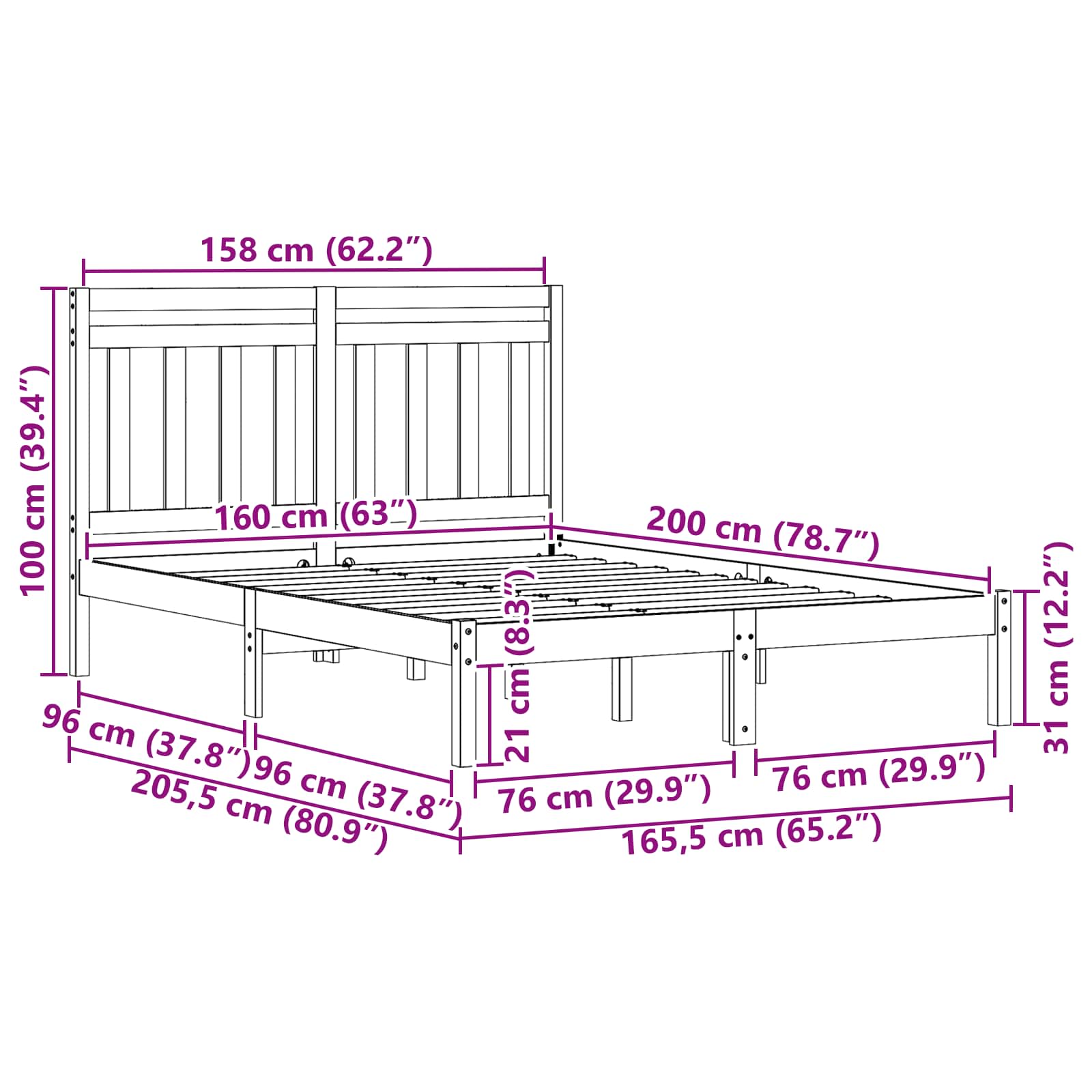 Bedframe 2 pcs Wasbruin 160 x 200 cm Massief grenenhout
