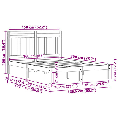 Bedframe 2 pcs Wasbruin 160 x 200 cm Massief grenenhout