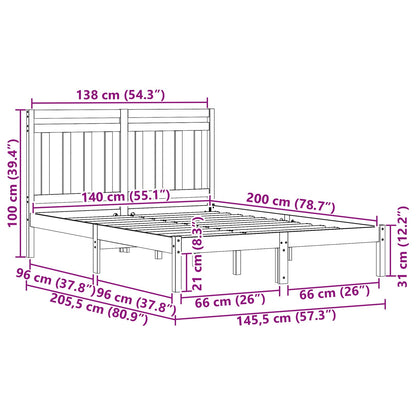 Bedframe 2 pcs Wasbruin 140 x 200 cm Massief grenenhout