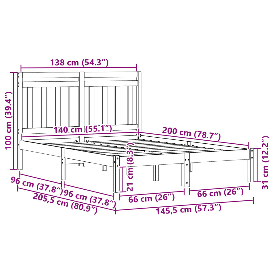 Bedframe 2 pcs Wasbruin 140 x 200 cm Massief grenenhout