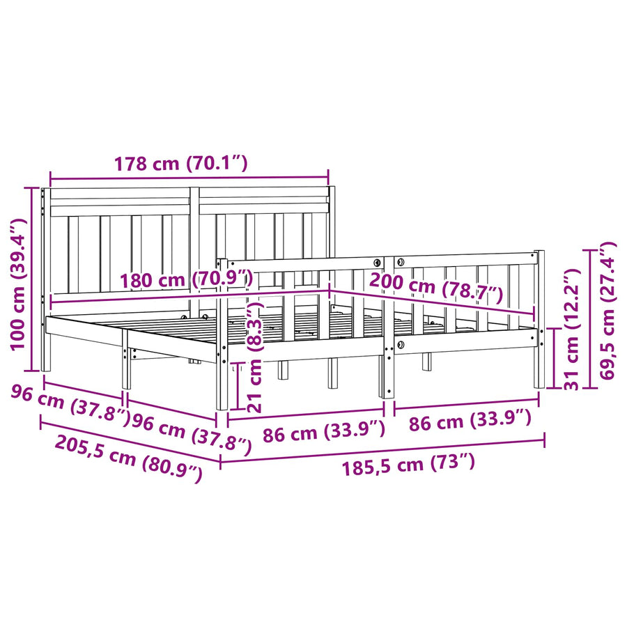 Bedframe 2 pcs Wasbruin 180 x 200 cm Massief grenenhout