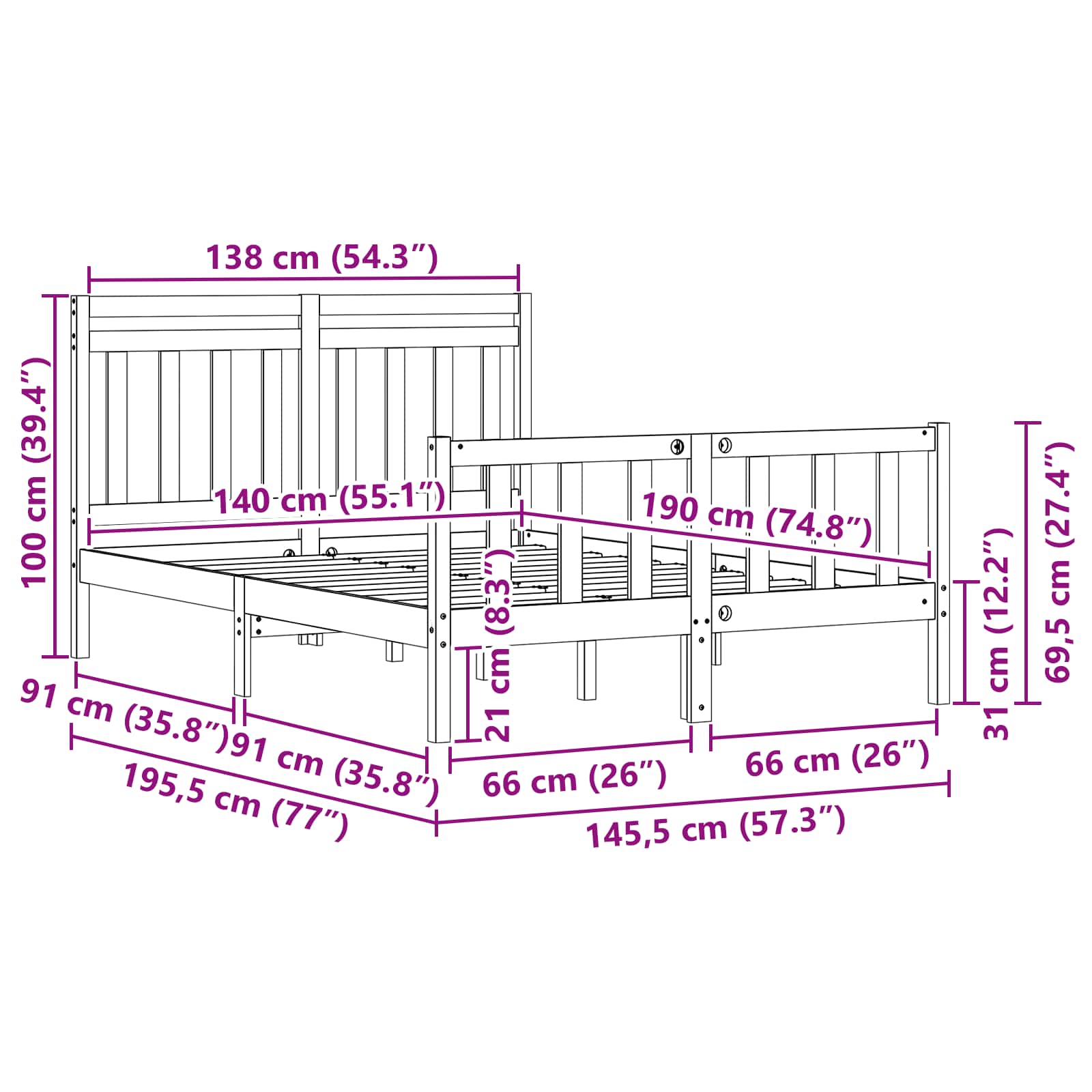 Bedframe Wasbruin 195,5 x 145,5 x 100 cm Massief grenenhout