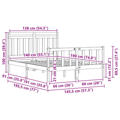 Bedframe Wasbruin 195,5 x 145,5 x 100 cm Massief grenenhout