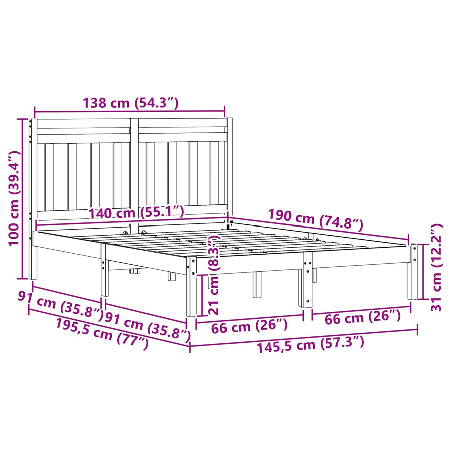 Bedframe 2 pcs Wasbruin 140 x 190 cm Massief grenenhout
