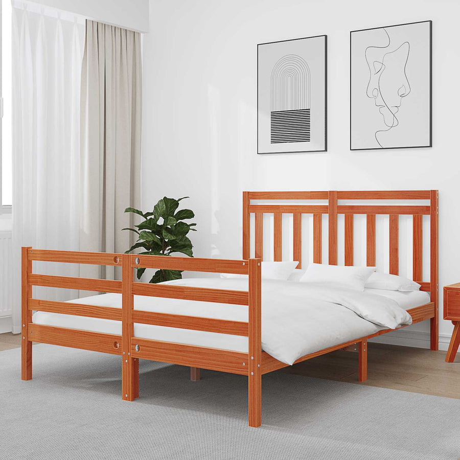 Bedframe met hoofdeinde 2 pcs Wasbruin 140 x 200 cm