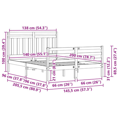 Bedframe met hoofdeinde 2 pcs Wasbruin 140 x 200 cm