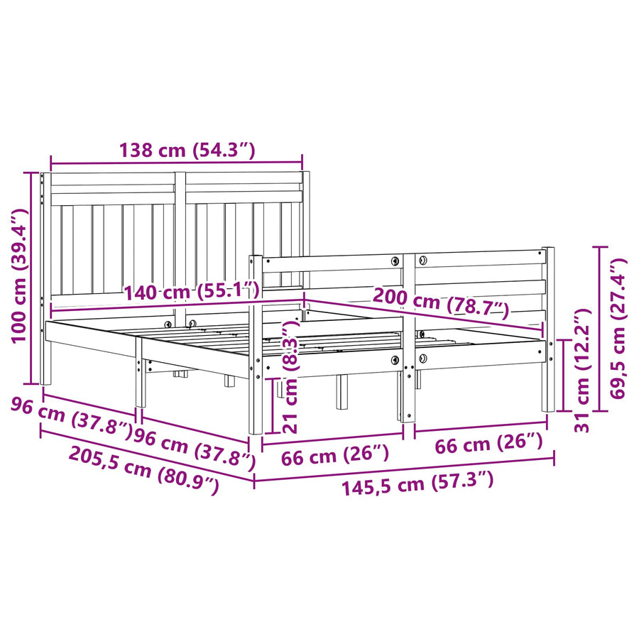 Bedframe met hoofdeinde 2 pcs Wasbruin 140 x 200 cm