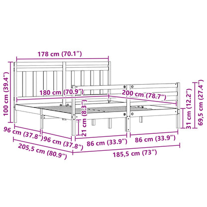 Bedframe met hoofdeinde 2 pcs Wasbruin 180 x 200 cm