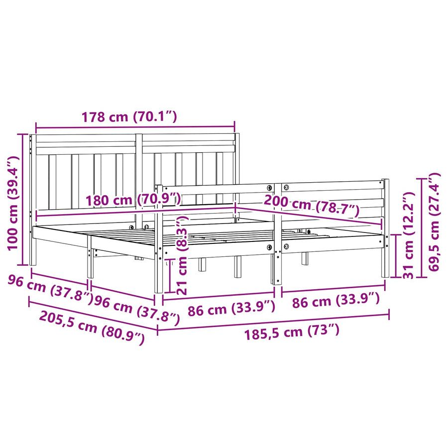 Bedframe met hoofdeinde 2 pcs Wasbruin 180 x 200 cm