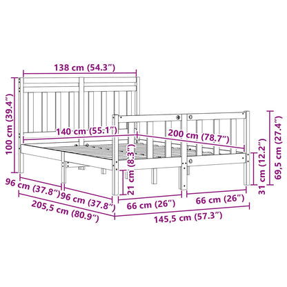 Bedframe 2 pcs Wasbruin 140 x 200 cm Massief grenenhout
