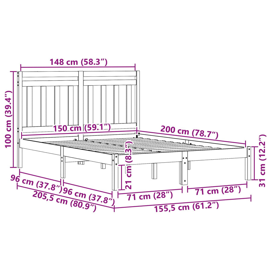 Bedframe 2 pcs Wasbruin 150 x 200 cm Massief grenenhout