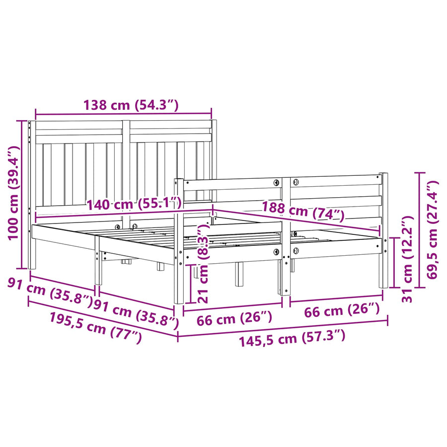 Bedframe Met Hoofdeinde 2 Pcs 140 x 190 cm Wasbruin