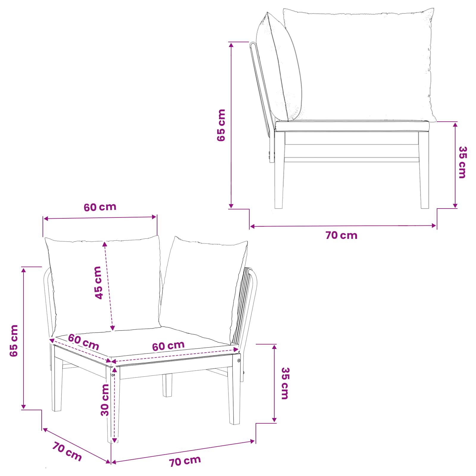 Tuin Hoek Sofa met Kussens Massief acaciahout & touw Naturel