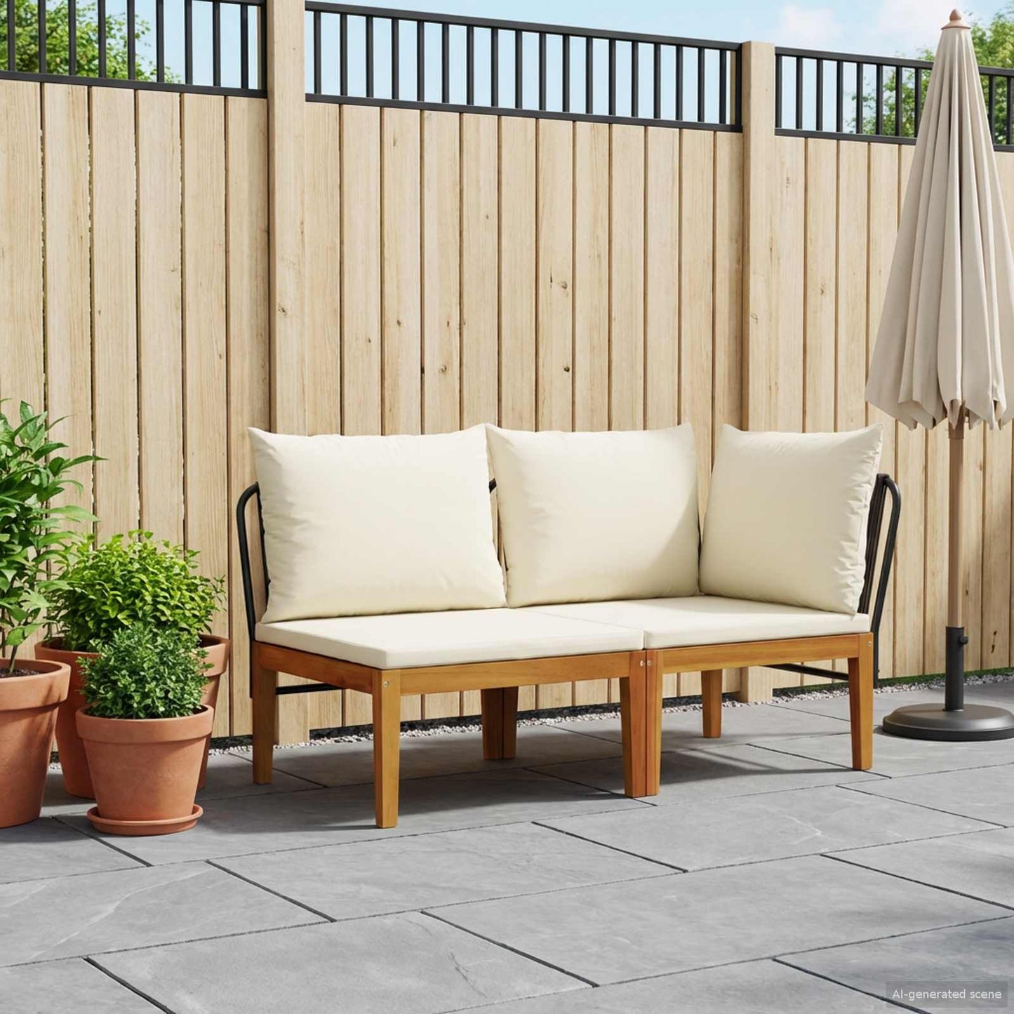 2 st Tuin Loungeset met Kussens Massief acaciahout & touw