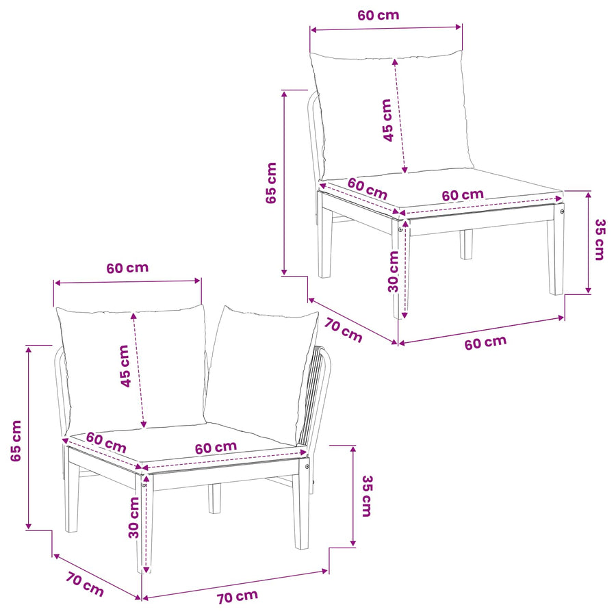2 st Tuin Loungeset met Kussens Massief acaciahout & touw