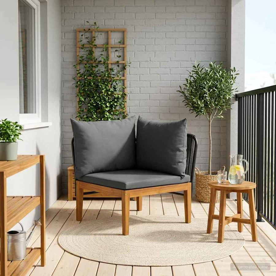 Tuin Hoek Sofa met Kussens Massief acaciahout & touw Naturel