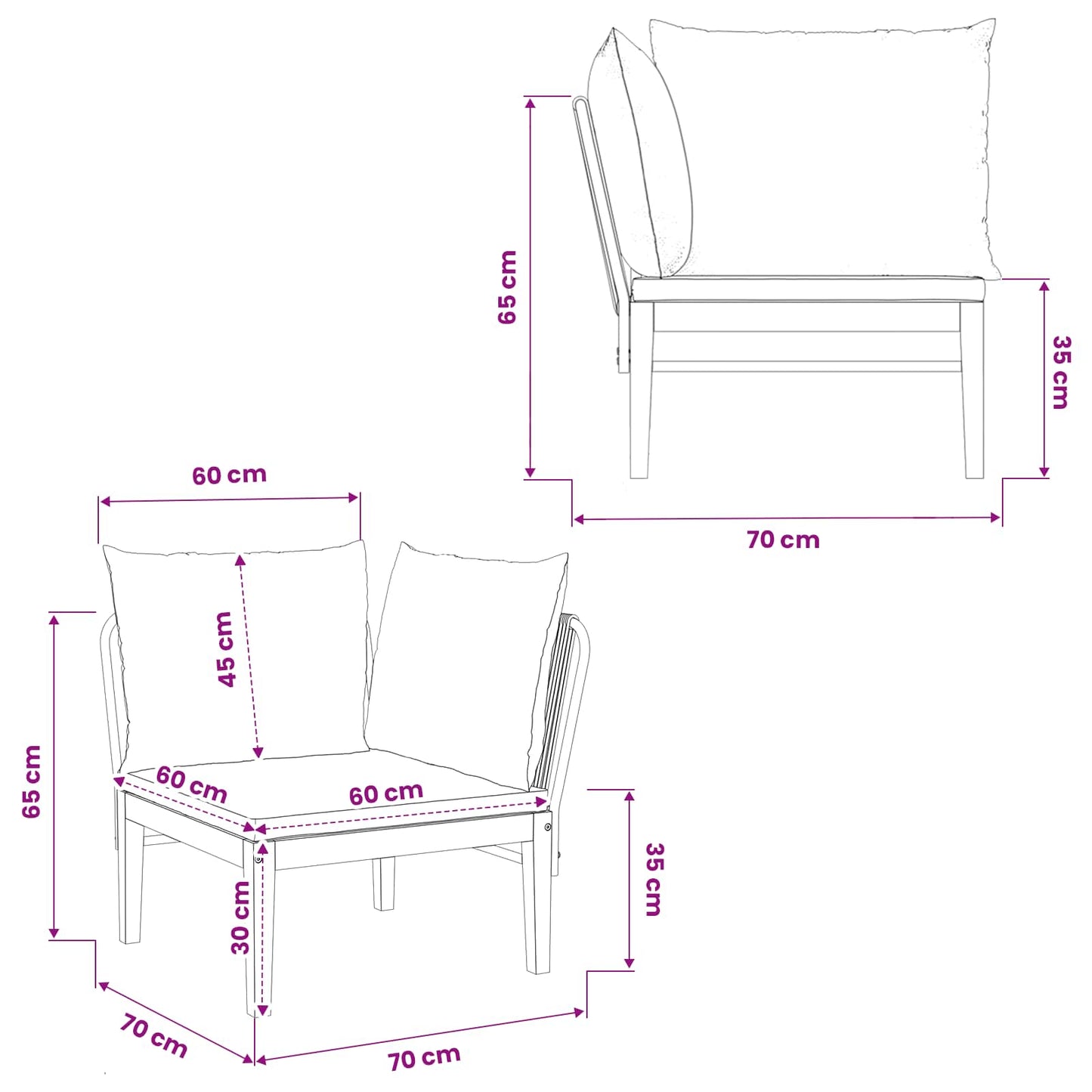 Tuin Hoek Sofa met Kussens Massief acaciahout & touw Naturel