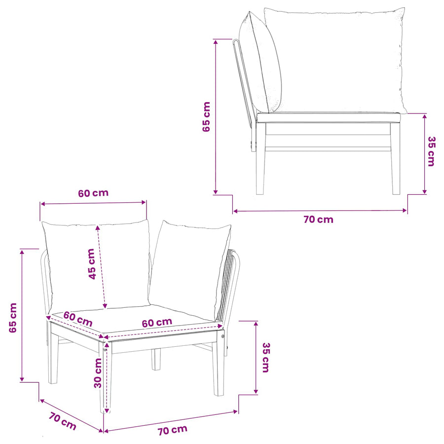 Tuin Hoek Sofa met Kussens Massief acaciahout & touw Naturel