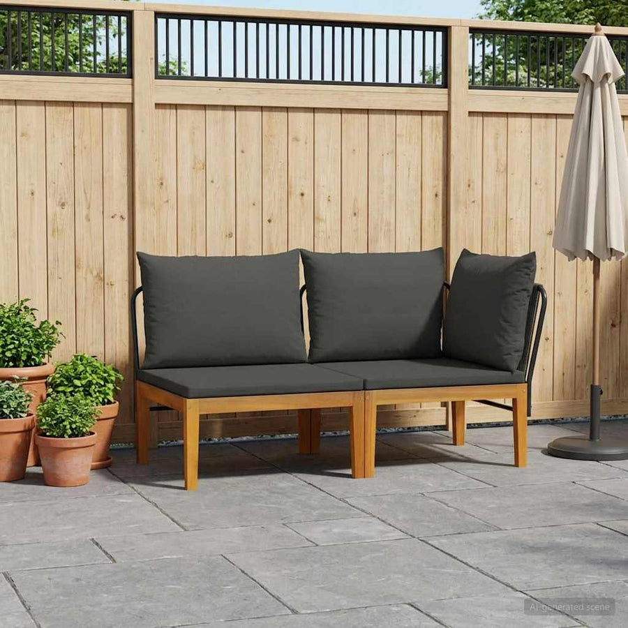 2 st Tuin Loungeset met Kussens Massief acaciahout & touw