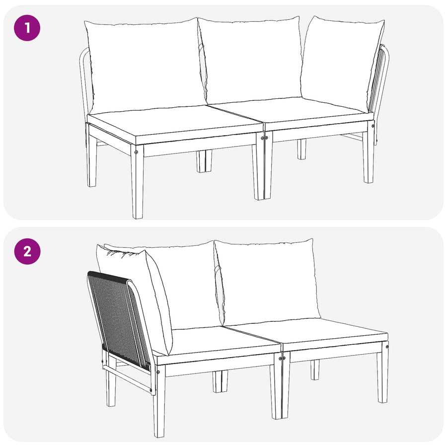2 st Tuin Loungeset met Kussens Massief acaciahout & touw