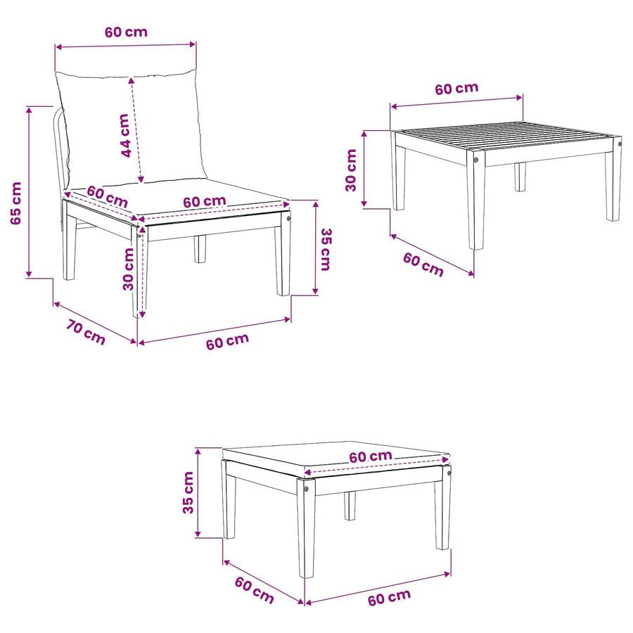 3 Stuk Loungeset Massief Acaciahout Naturel