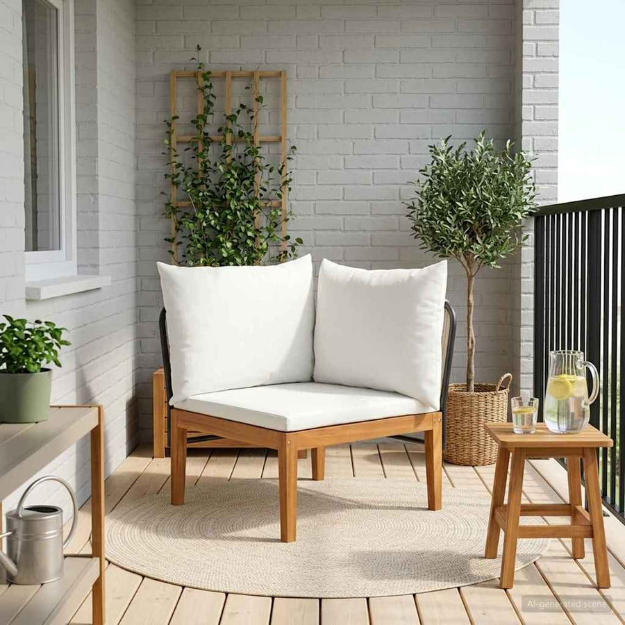 Tuin Hoek Sofa met Kussens Massief acaciahout & touw Naturel