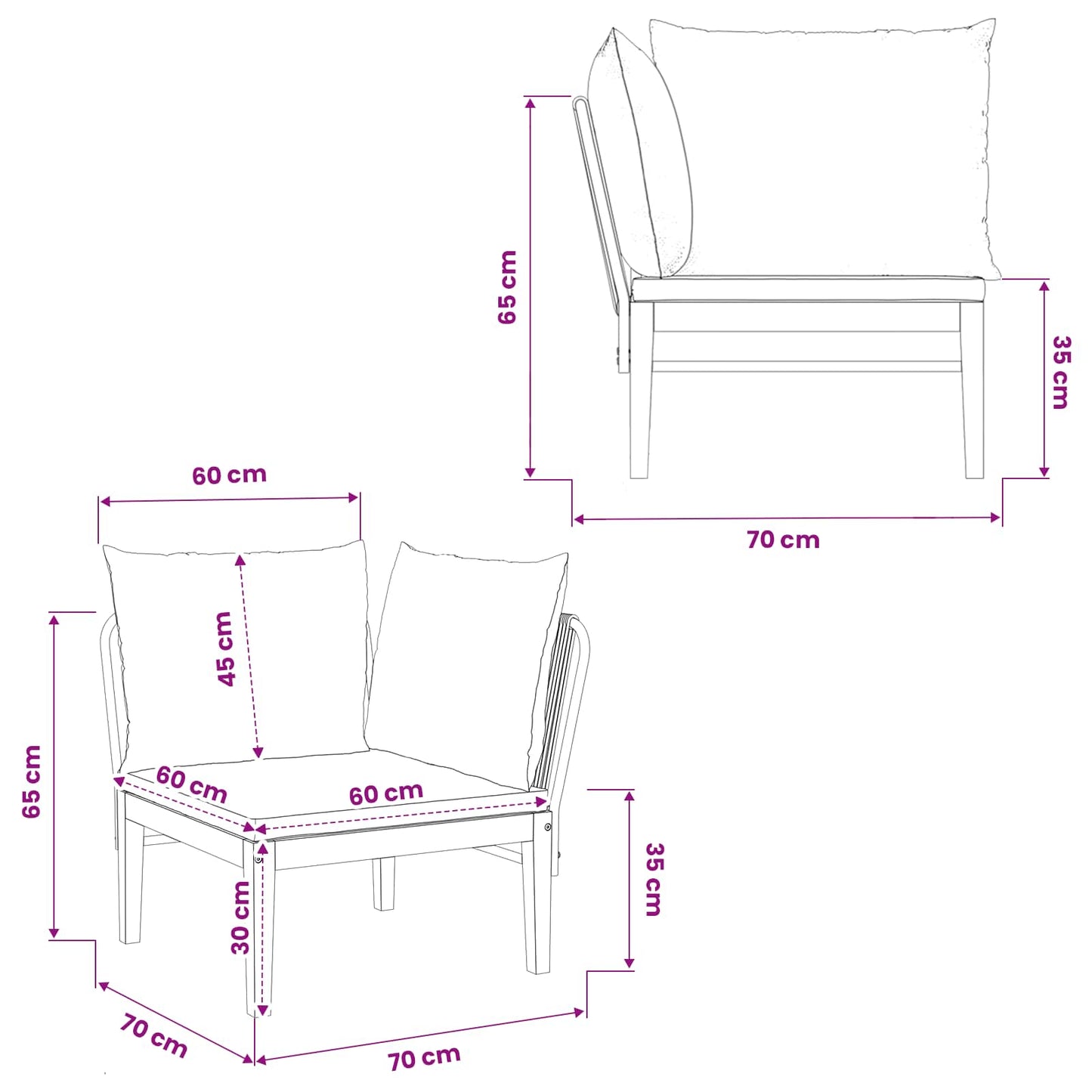 Tuin Hoek Sofa met Kussens Massief acaciahout & touw Naturel