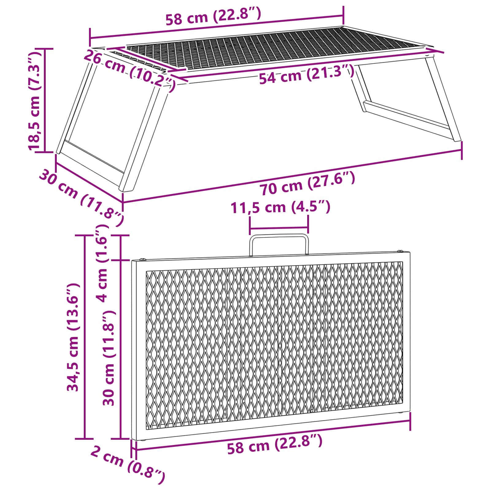 Opvouwbare Camping Grill Zwart 58 x 31 x 2 cm Legeringen Staal