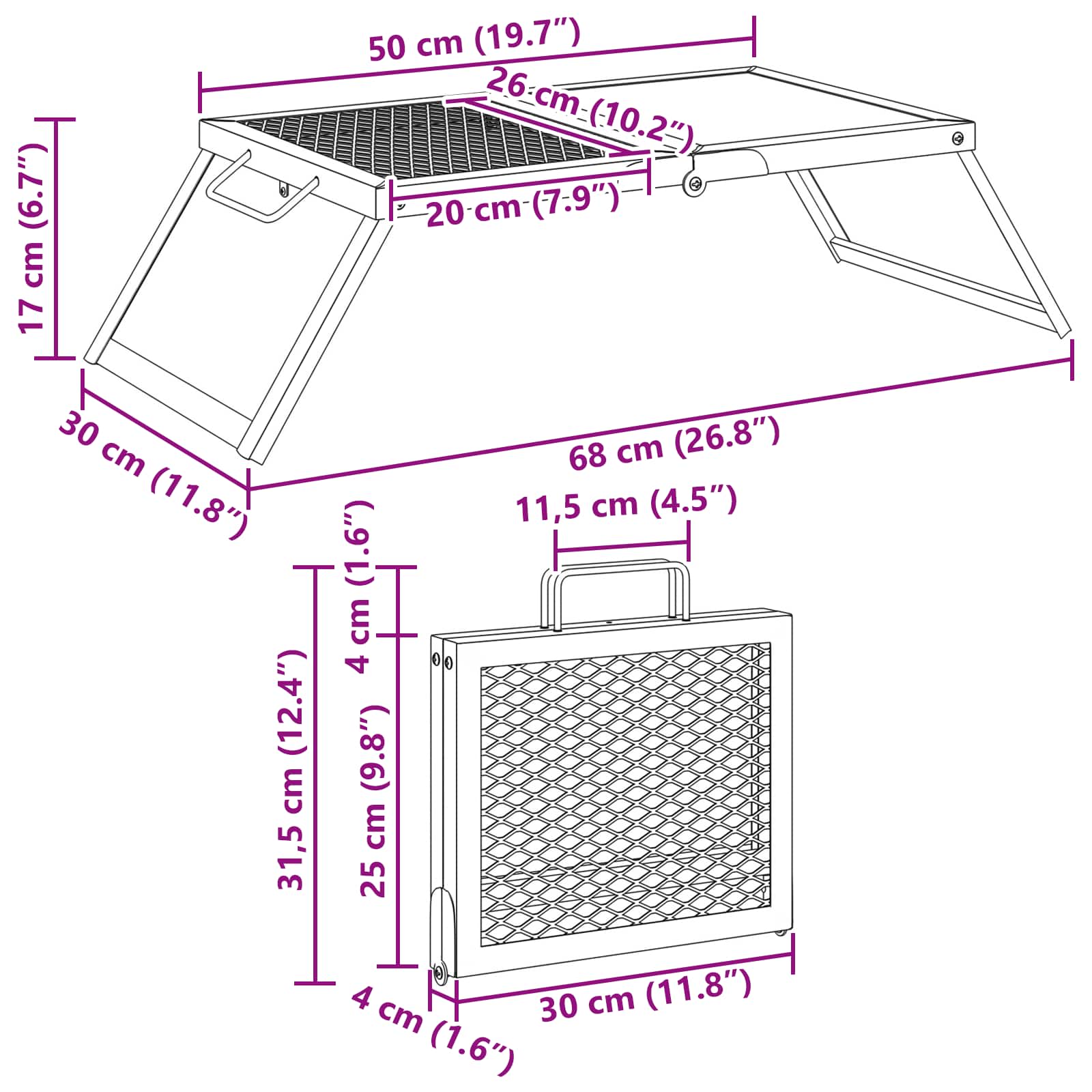Opvouwbare Camping Grill Zwart 31,5 x 26,5 x 4 cm
