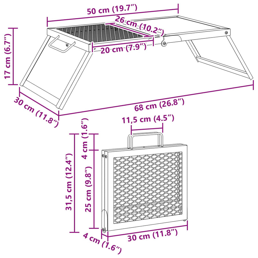Opvouwbare Camping Grill Zwart 31,5 x 26,5 x 4 cm