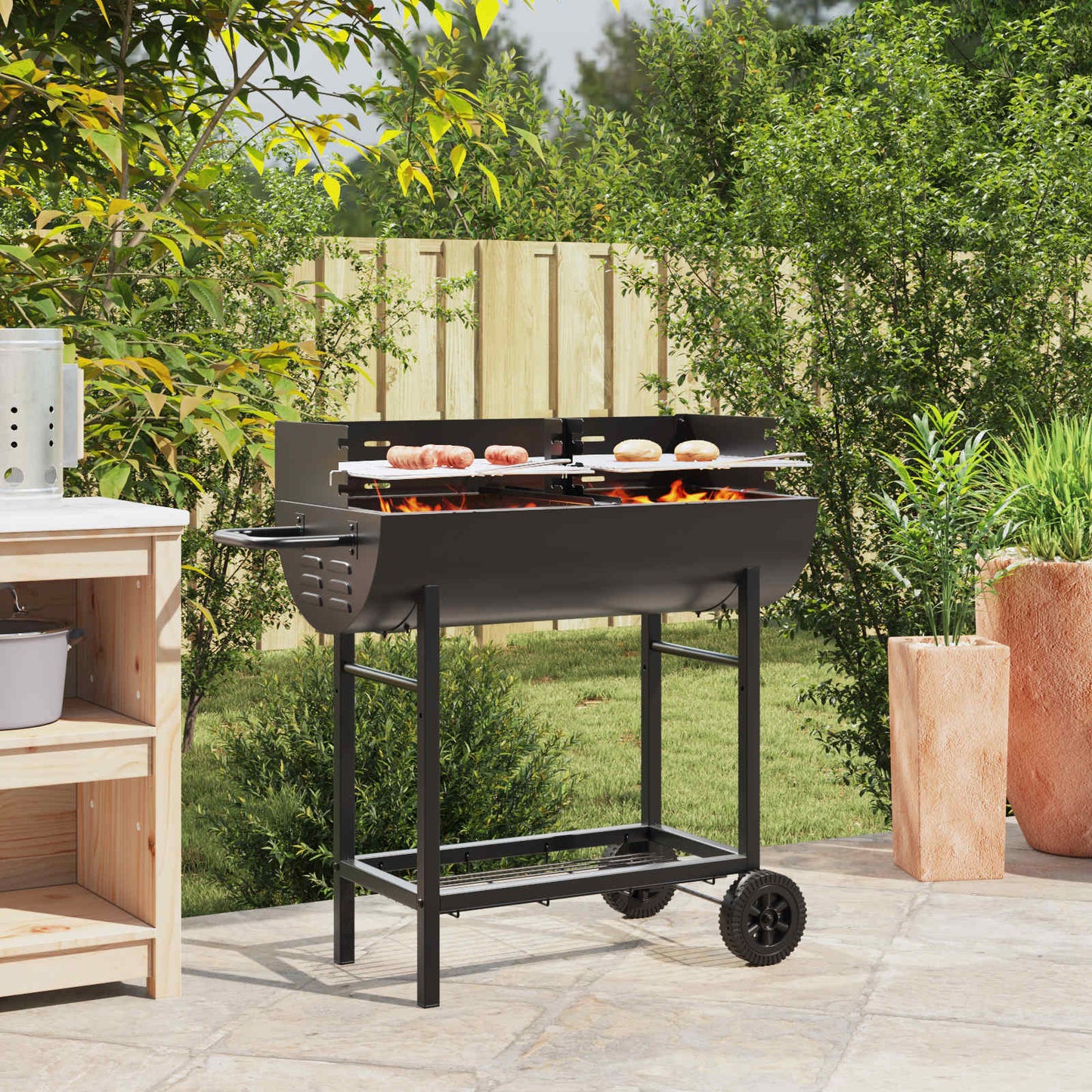 Houtskoolbarbecue Verstelbaar Zwart 96,5 x 42,5 x 88,5 cm