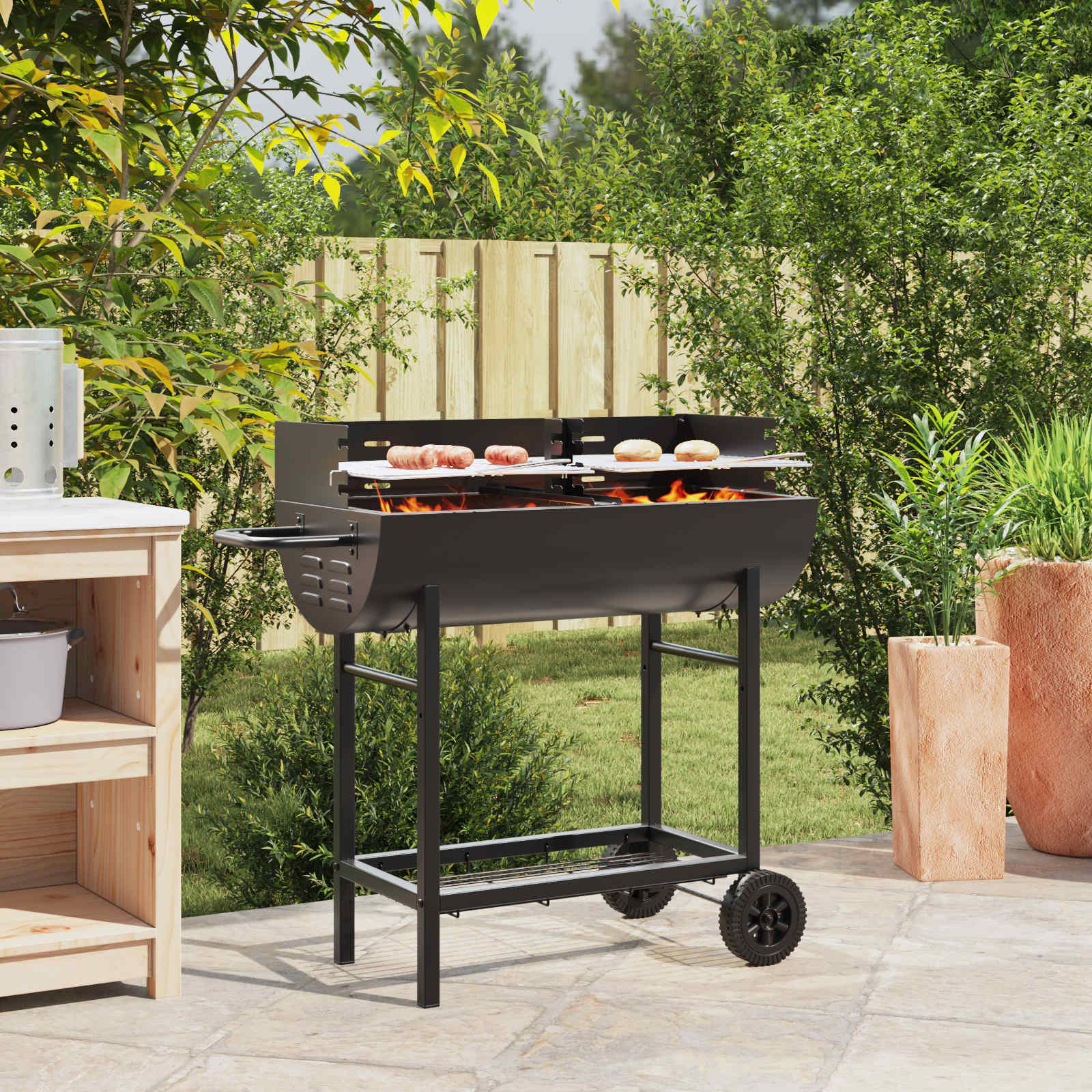 Houtskoolbarbecue Verstelbaar Zwart 96,5 x 42,5 x 88,5 cm