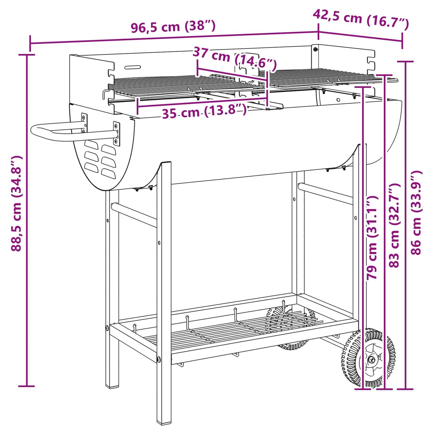 Houtskoolbarbecue Verstelbaar Zwart 96,5 x 42,5 x 88,5 cm