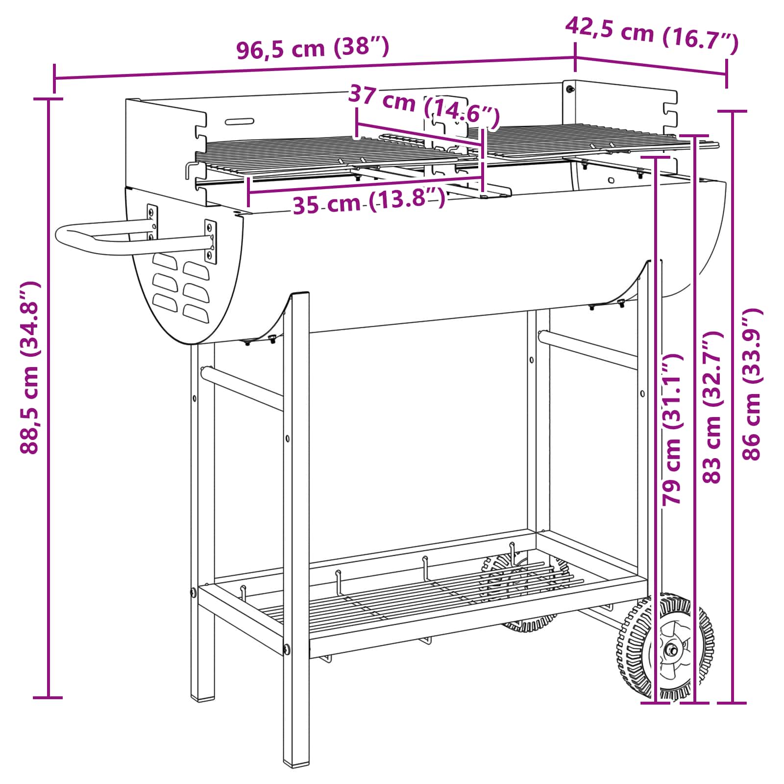 Houtskoolbarbecue Verstelbaar Zwart 96,5 x 42,5 x 88,5 cm