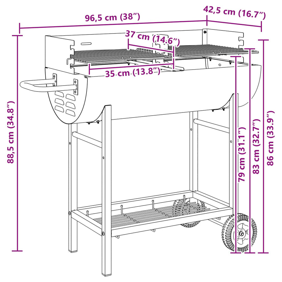 Houtskoolbarbecue Verstelbaar Zwart 96,5 x 42,5 x 88,5 cm